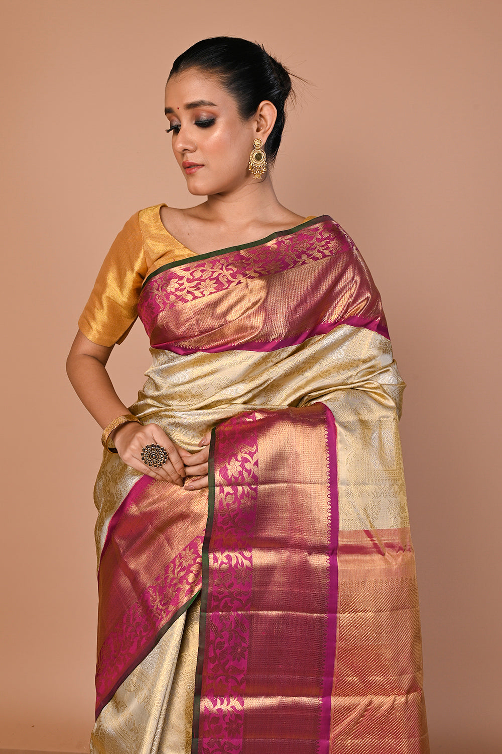 Kanchipuram Silk Tissue Brocade Gold Saree