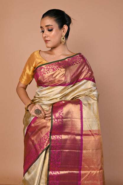 Kanchipuram Silk Tissue Brocade Gold Saree