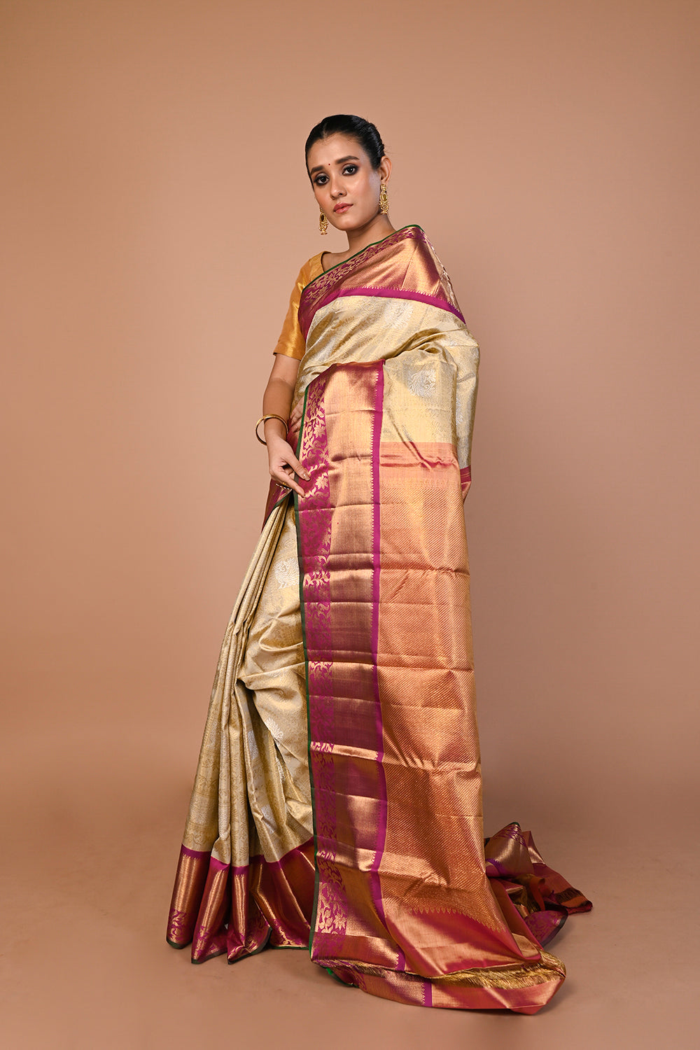 Kanchipuram Silk Tissue Brocade Gold Saree