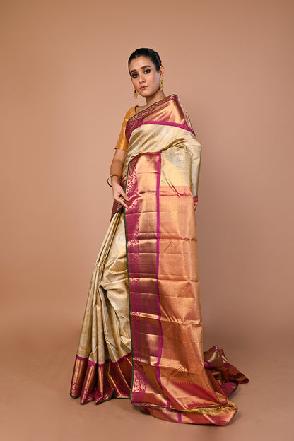 Kanchipuram Silk Tissue Brocade Gold Saree