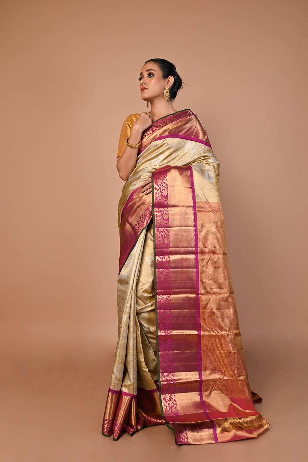 Kanchipuram Silk Tissue Brocade Gold Saree