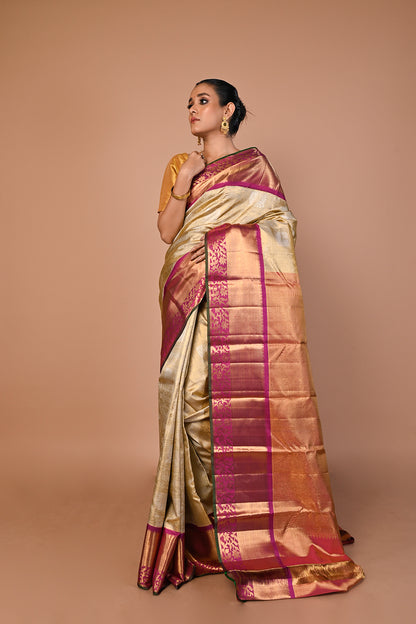 Kanchipuram Silk Tissue Brocade Gold Saree