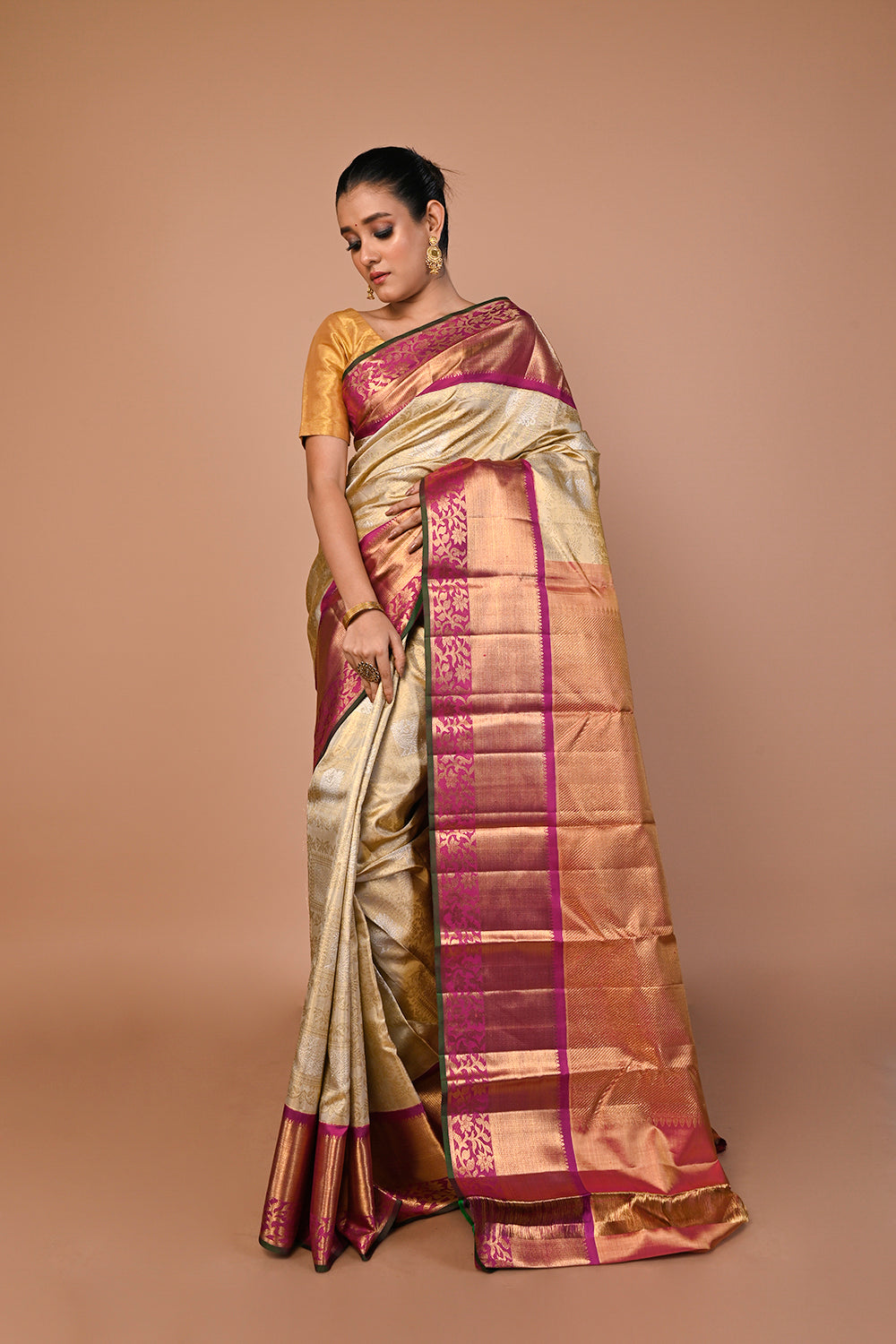 Kanchipuram Silk Tissue Brocade Gold Saree