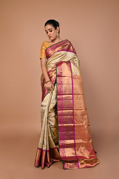 Kanchipuram Silk Tissue Brocade Gold Saree
