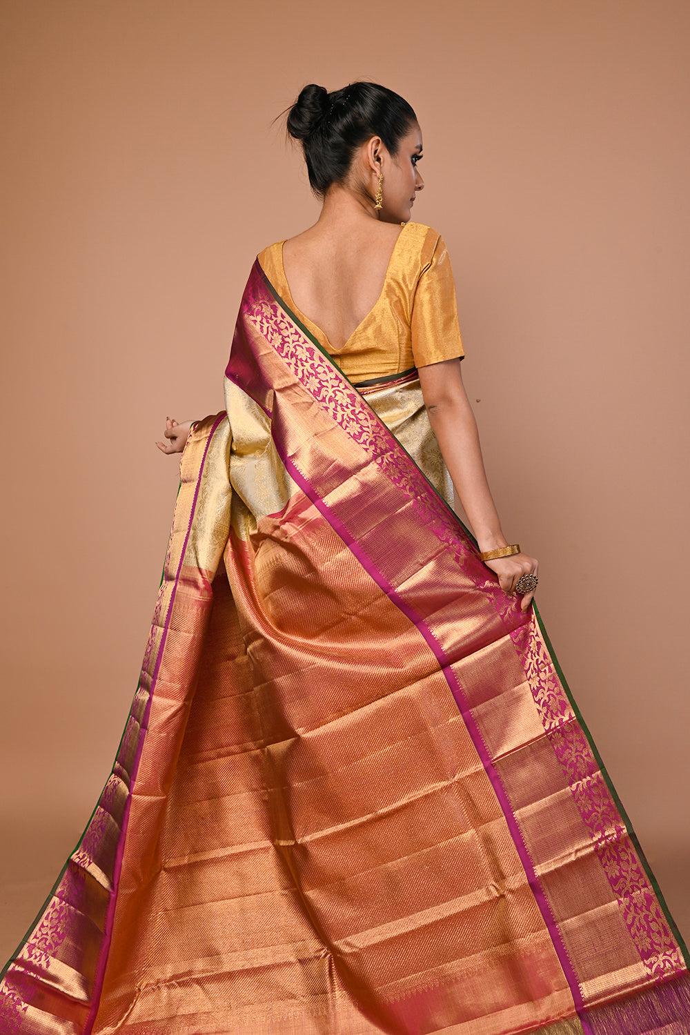 Kanchipuram Silk Tissue Brocade Gold Saree