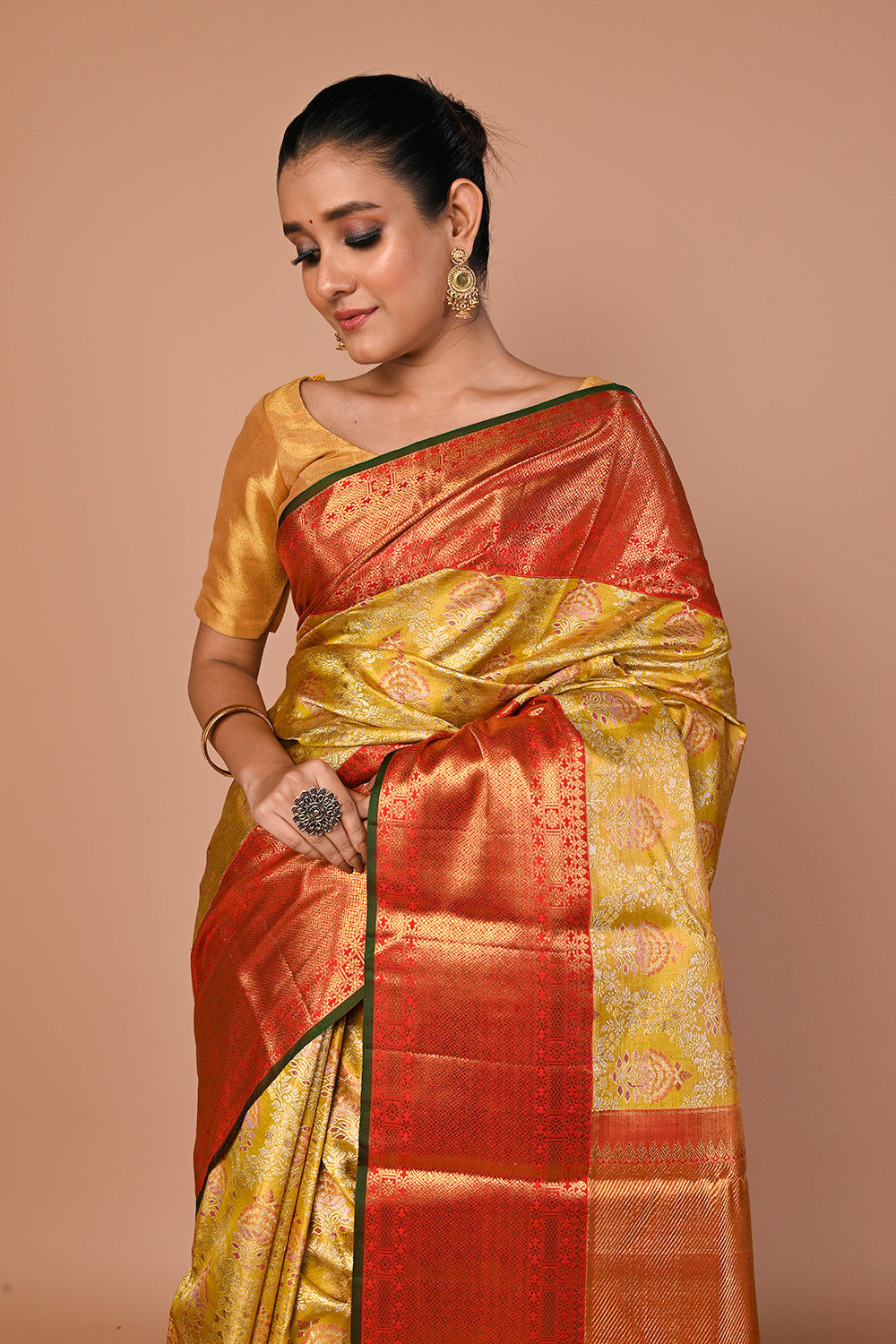 Kanchipuram Silk Tissue Brocade Gold Saree