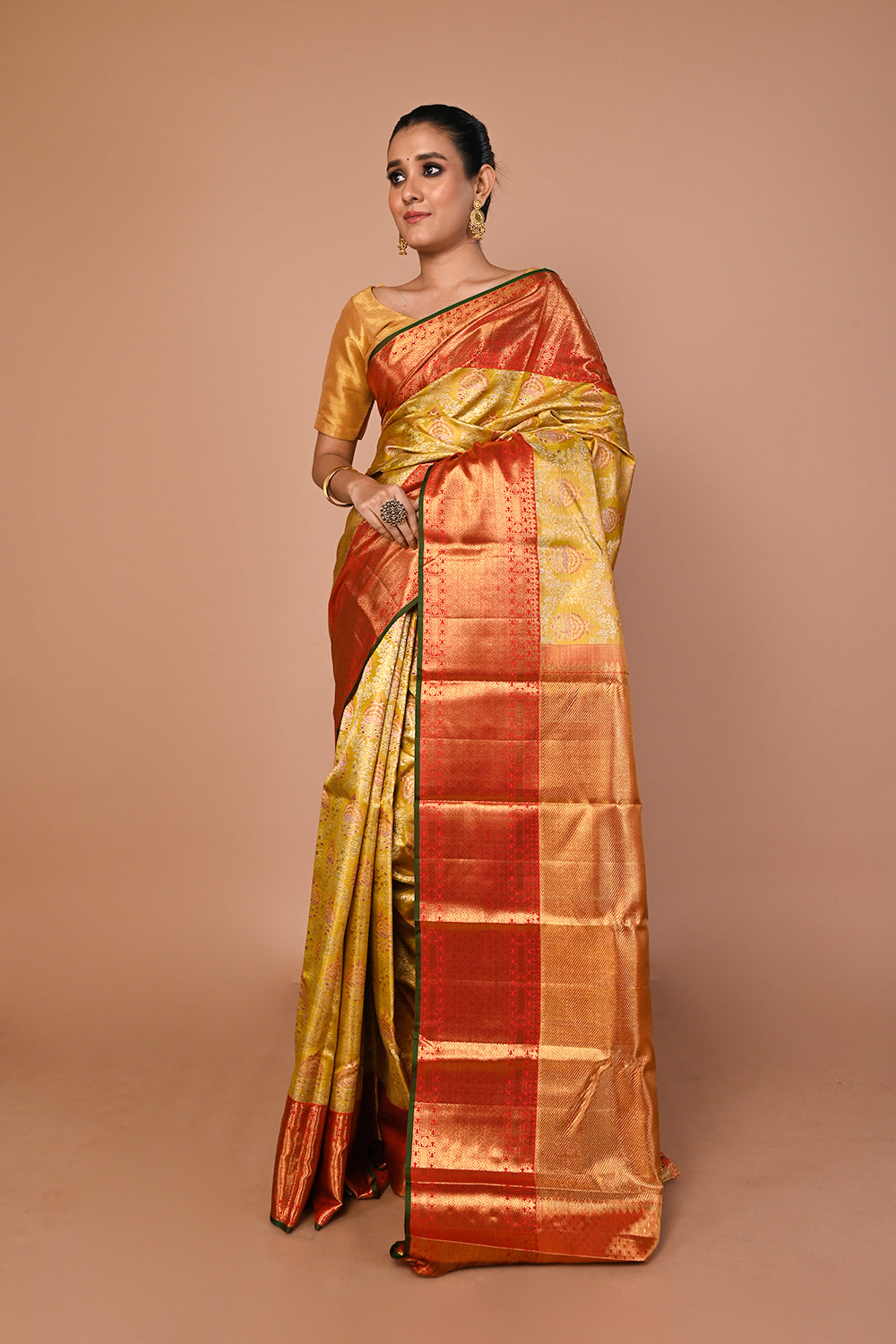 Kanchipuram Silk Tissue Brocade Gold Saree