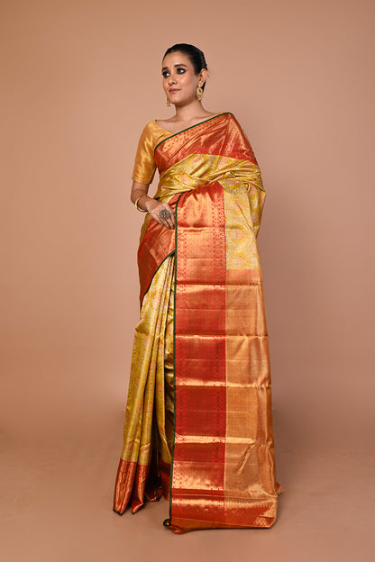 Kanchipuram Silk Tissue Brocade Gold Saree
