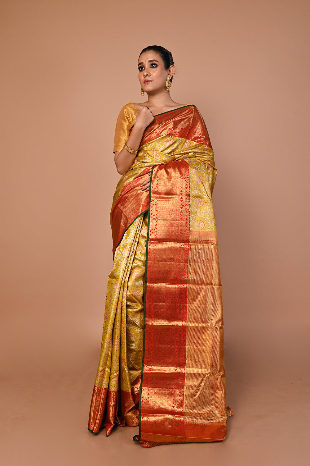 Kanchipuram Silk Tissue Brocade Gold Saree
