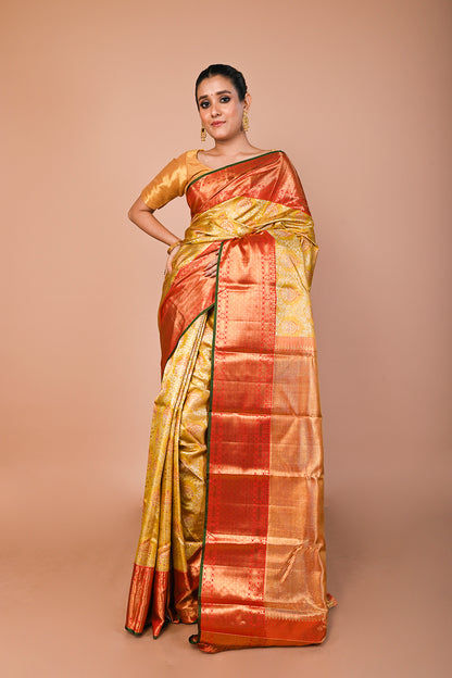 Kanchipuram Silk Tissue Brocade Gold Saree