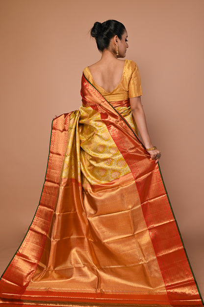 Kanchipuram Silk Tissue Brocade Gold Saree