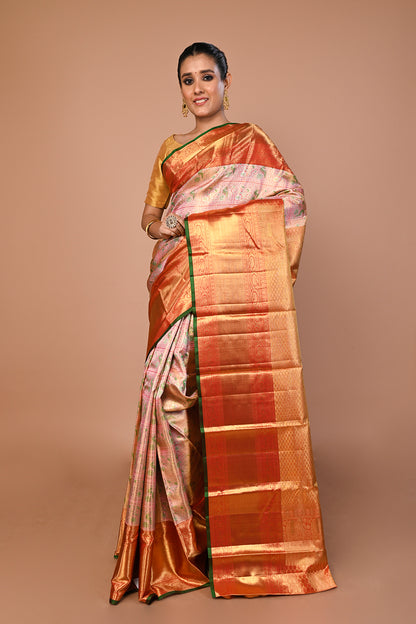 Kanchipuram Silk Tissue Brocade Baby Pink Saree