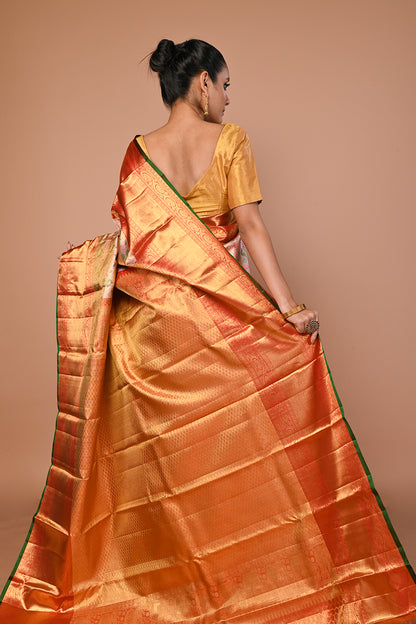 Kanchipuram Silk Tissue Brocade Baby Pink Saree