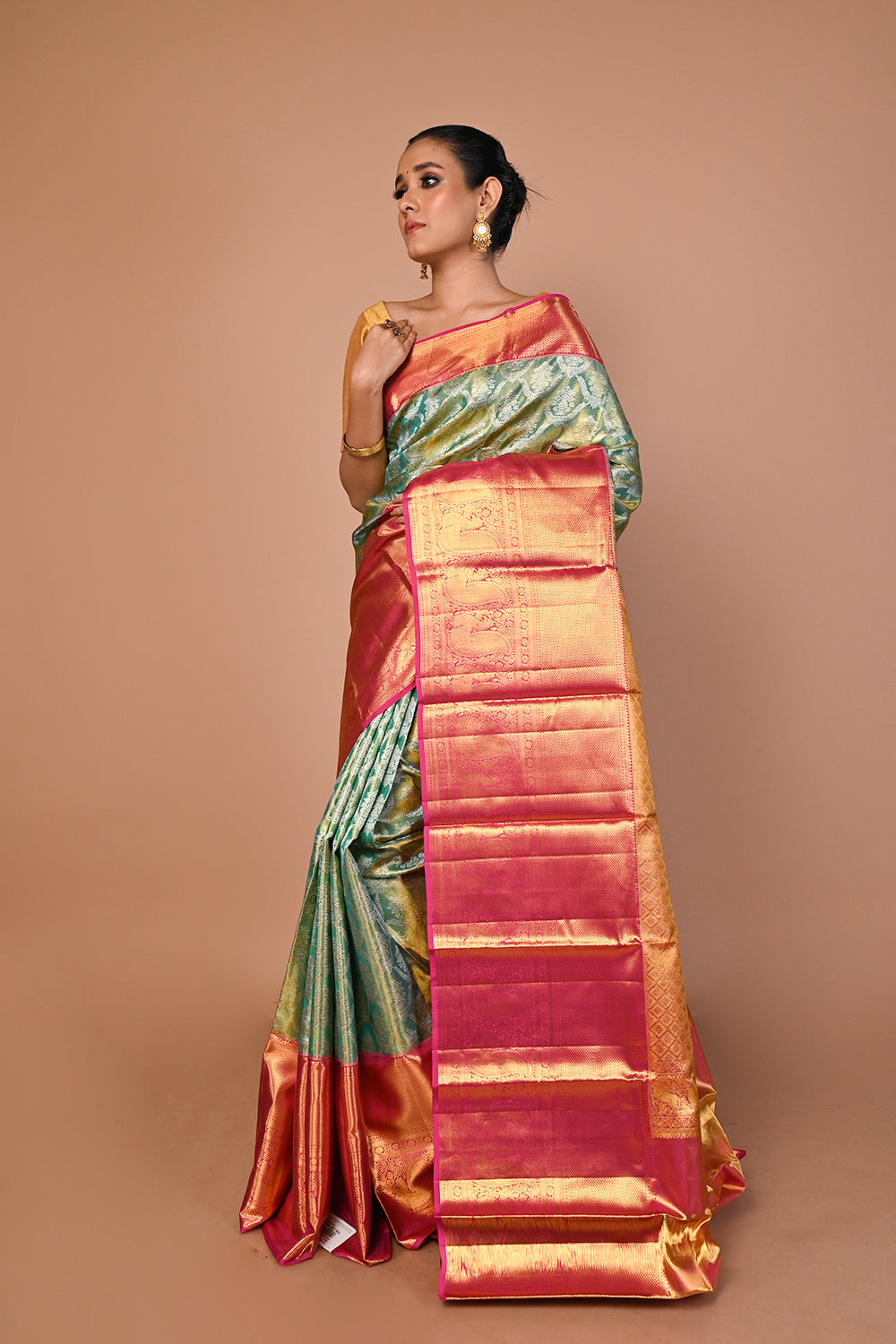 Kanchipuram Silk Tissue Brocade Green Saree