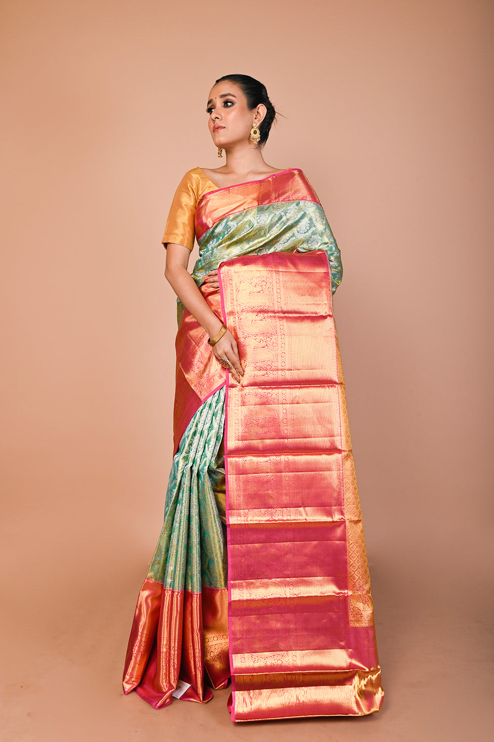 Kanchipuram Silk Tissue Brocade Green Saree