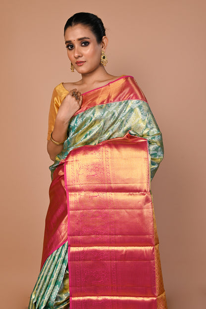 Kanchipuram Silk Tissue Brocade Green Saree