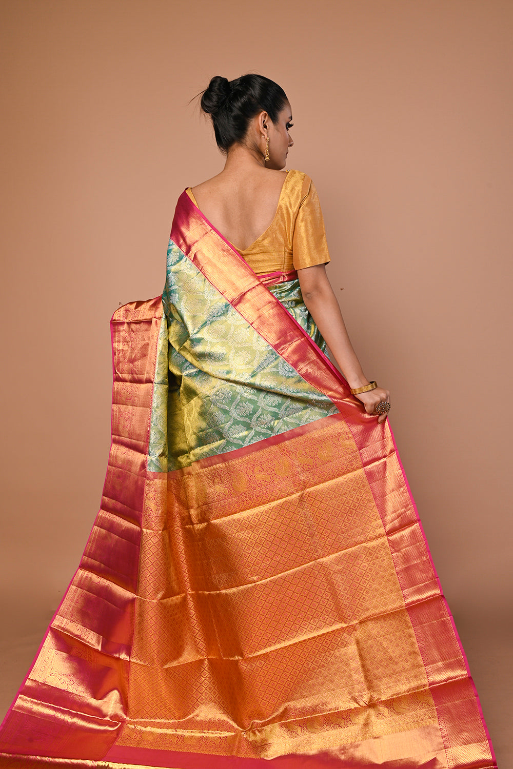 Kanchipuram Silk Tissue Brocade Green Saree