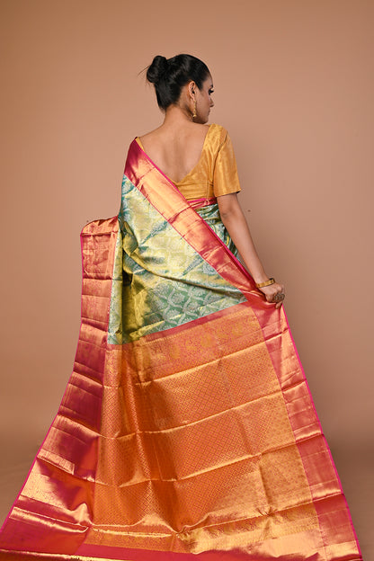 Kanchipuram Silk Tissue Brocade Green Saree