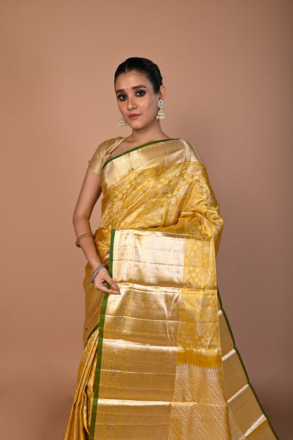 Kanchipuram Silk Tissue Brocade Gold Saree