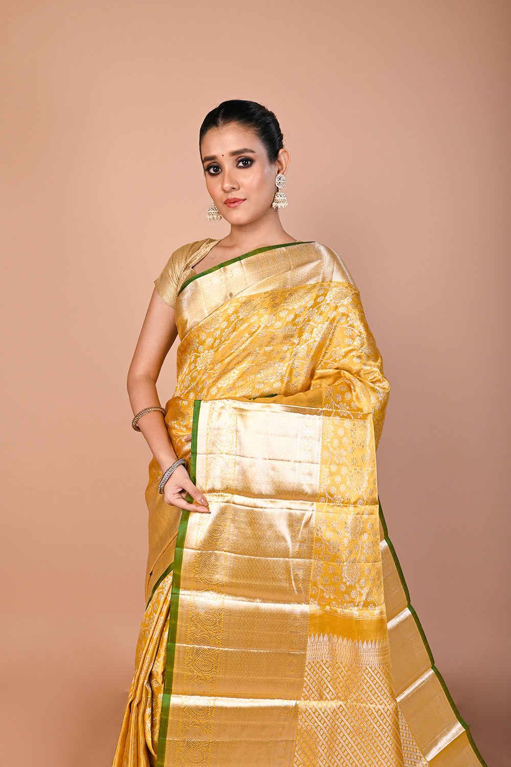 Kanchipuram Silk Tissue Brocade Gold Saree