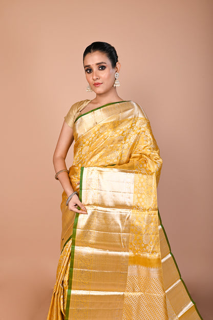 Kanchipuram Silk Tissue Brocade Gold Saree