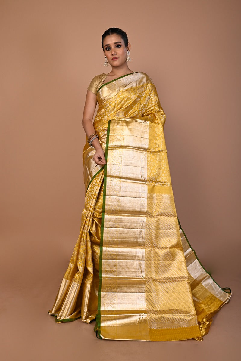 Kanchipuram Silk Tissue Brocade Gold Saree