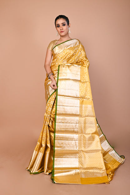 Kanchipuram Silk Tissue Brocade Gold Saree