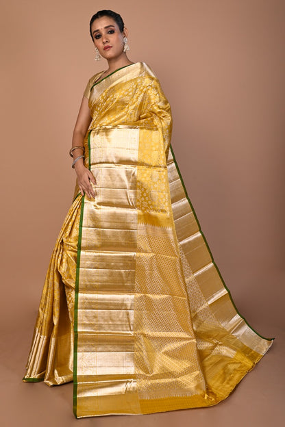 Kanchipuram Silk Tissue Brocade Gold Saree