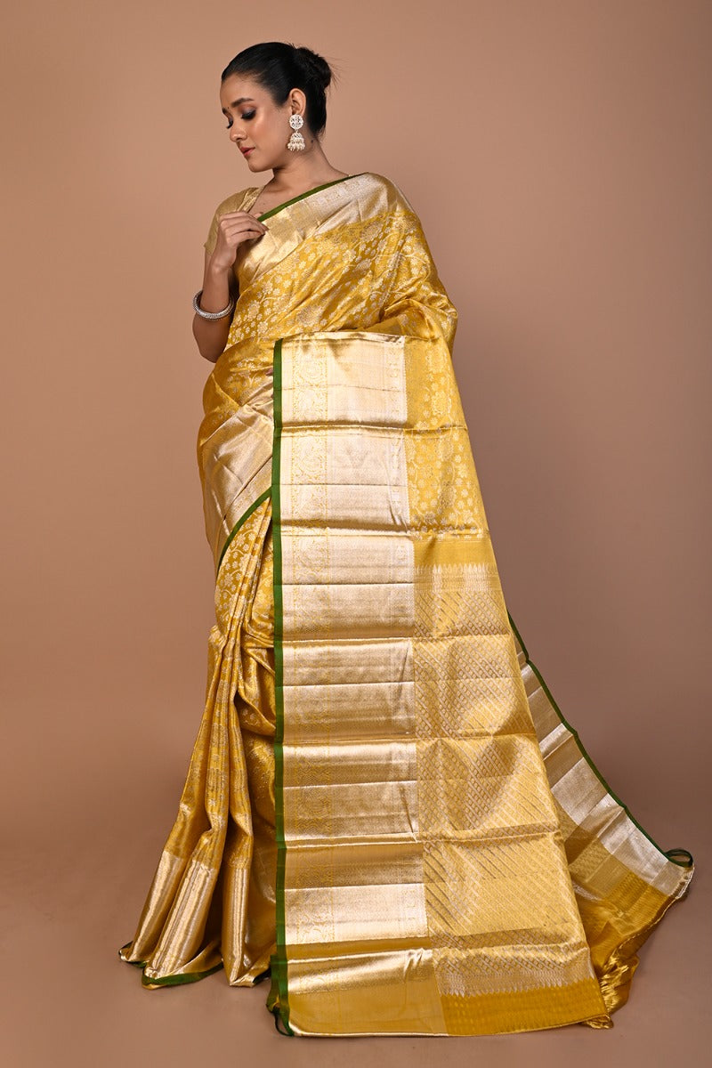 Kanchipuram Silk Tissue Brocade Gold Saree
