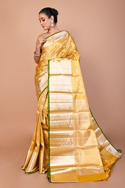 Kanchipuram Silk Tissue Brocade Gold Saree