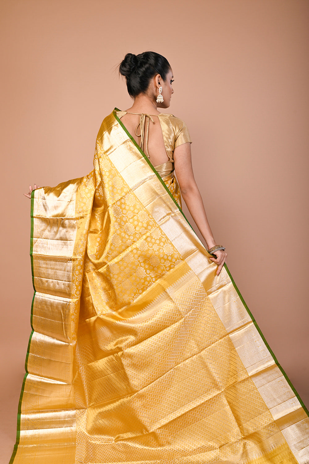 Kanchipuram Silk Tissue Brocade Gold Saree