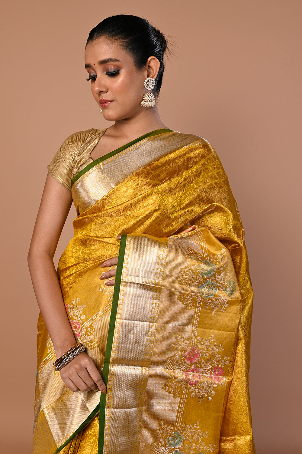 Kanchipuram Silk Tissue Brocade Gold Saree