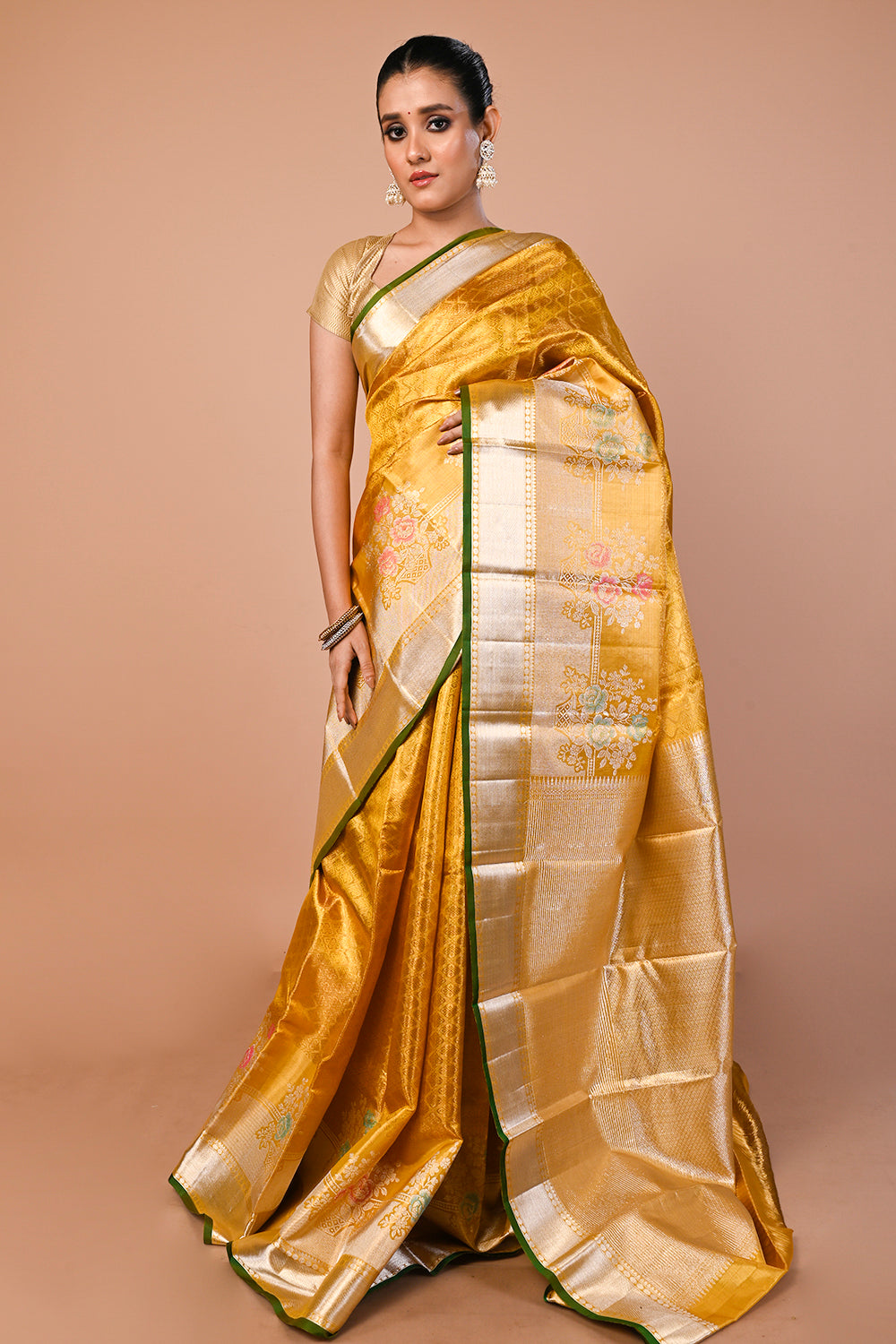 Kanchipuram Silk Tissue Brocade Gold Saree