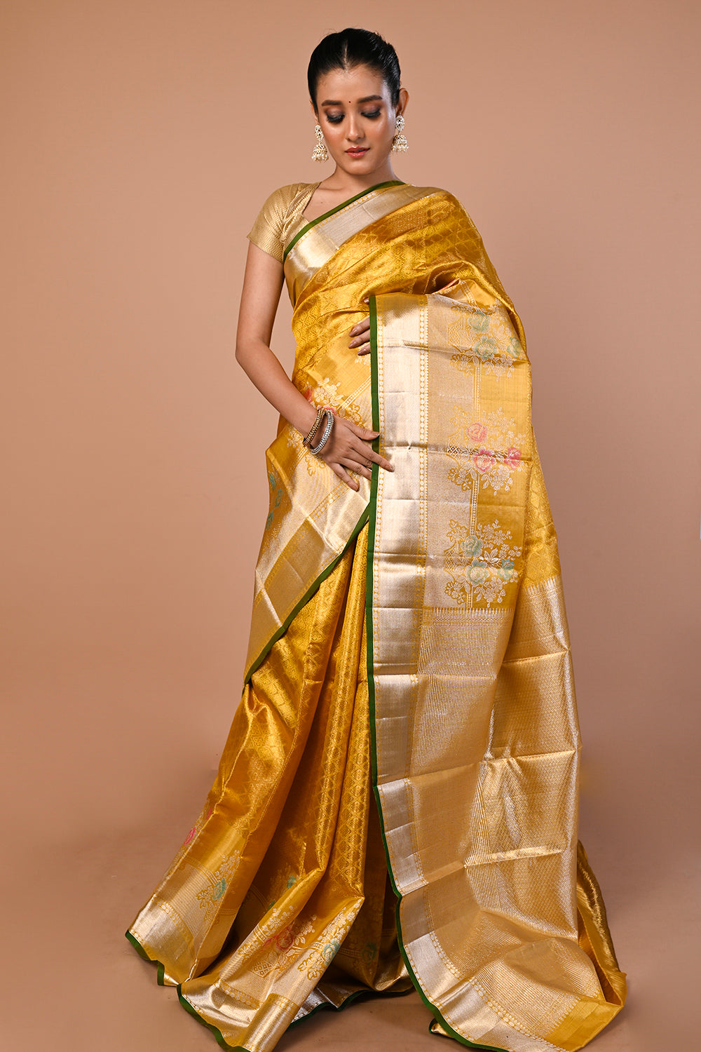 Kanchipuram Silk Tissue Brocade Gold Saree
