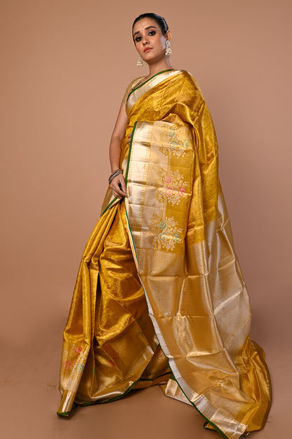 Kanchipuram Silk Tissue Brocade Gold Saree