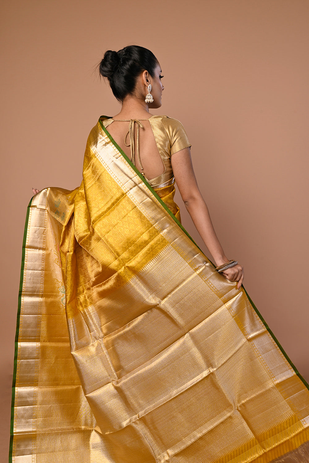 Kanchipuram Silk Tissue Brocade Gold Saree