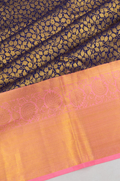 Kanchipuram Silk Brocade Navy Blue Saree