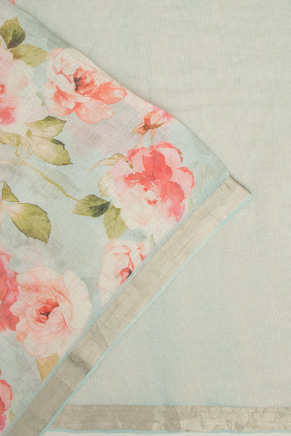 Linen Floral Printed Pastel Blue Saree
