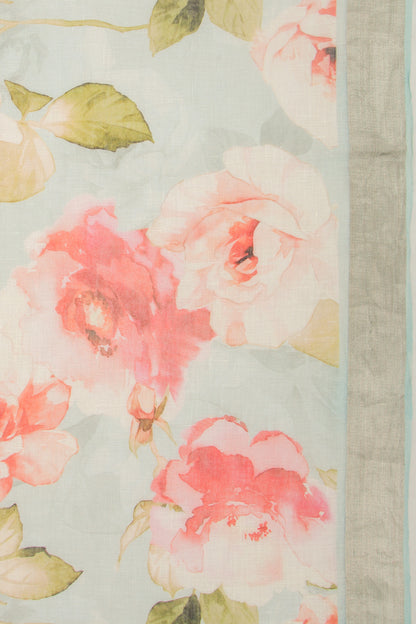 Linen Floral Printed Pastel Blue Saree