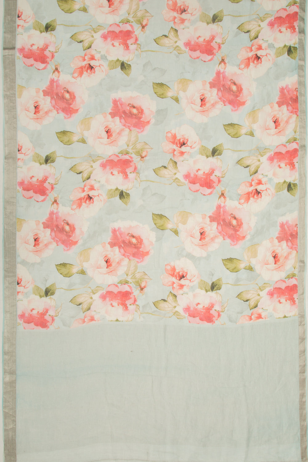 Linen Floral Printed Pastel Blue Saree