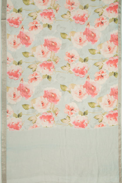Linen Floral Printed Pastel Blue Saree