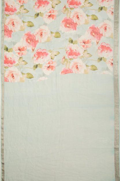 Linen Floral Printed Pastel Blue Saree