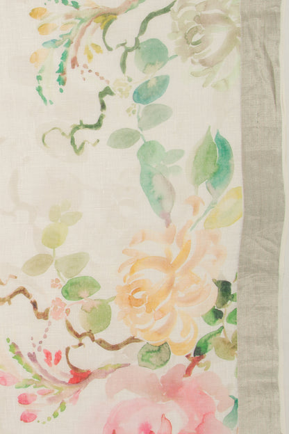 Linen Floral Printed White Saree