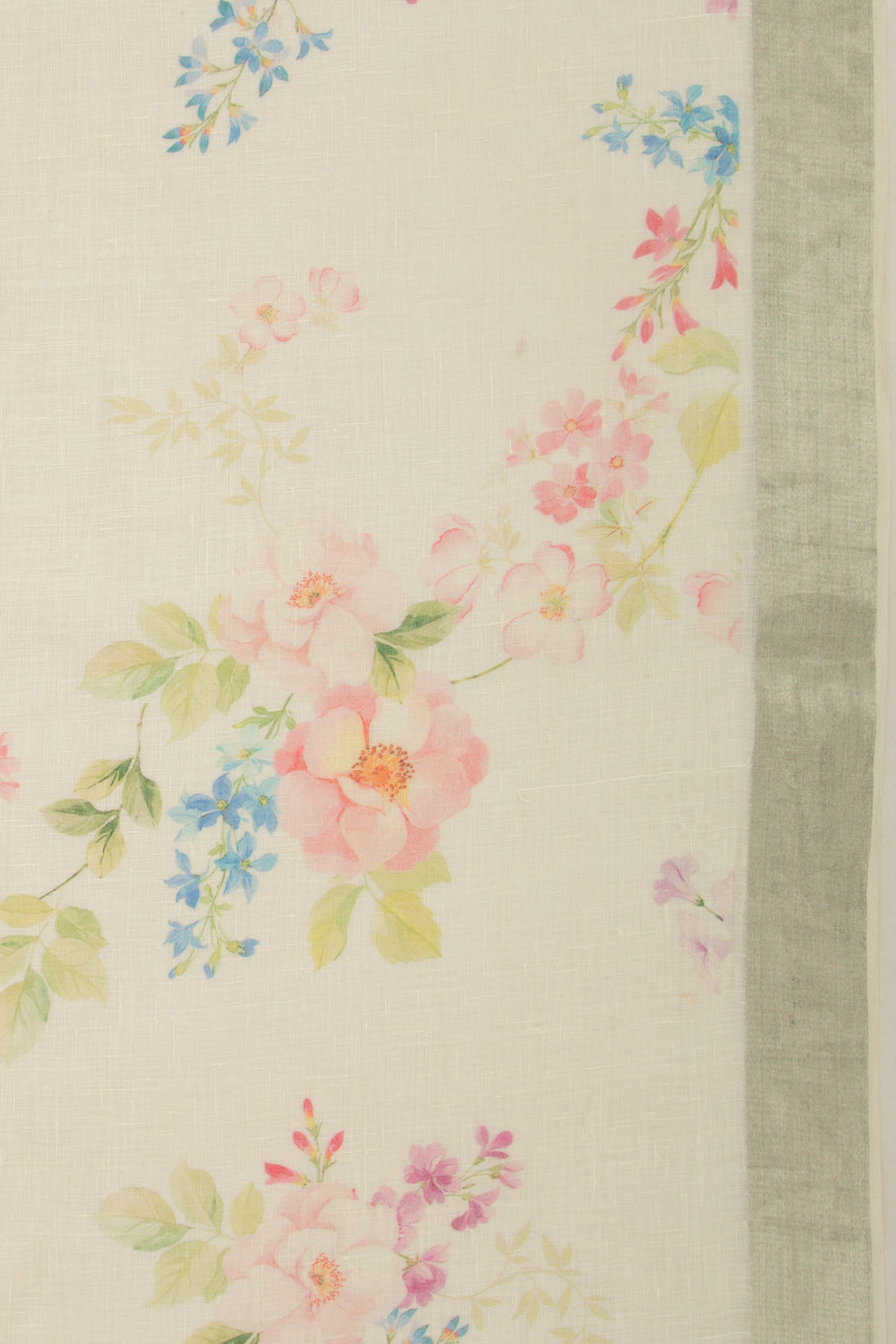 Linen Floral Printed White Saree