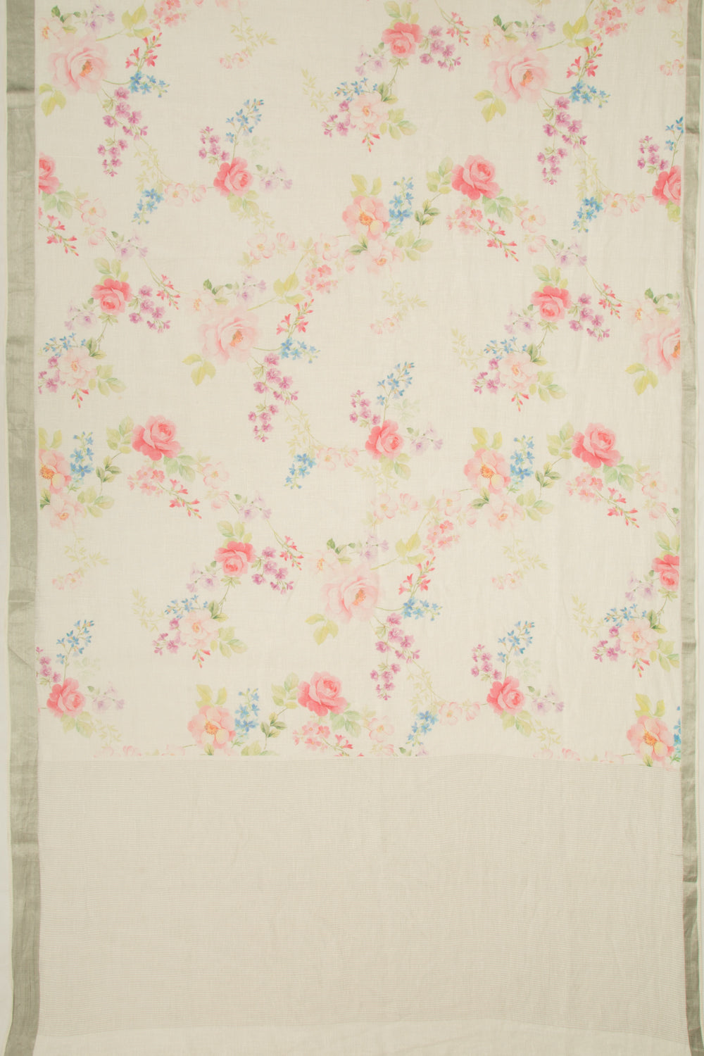Linen Floral Printed White Saree