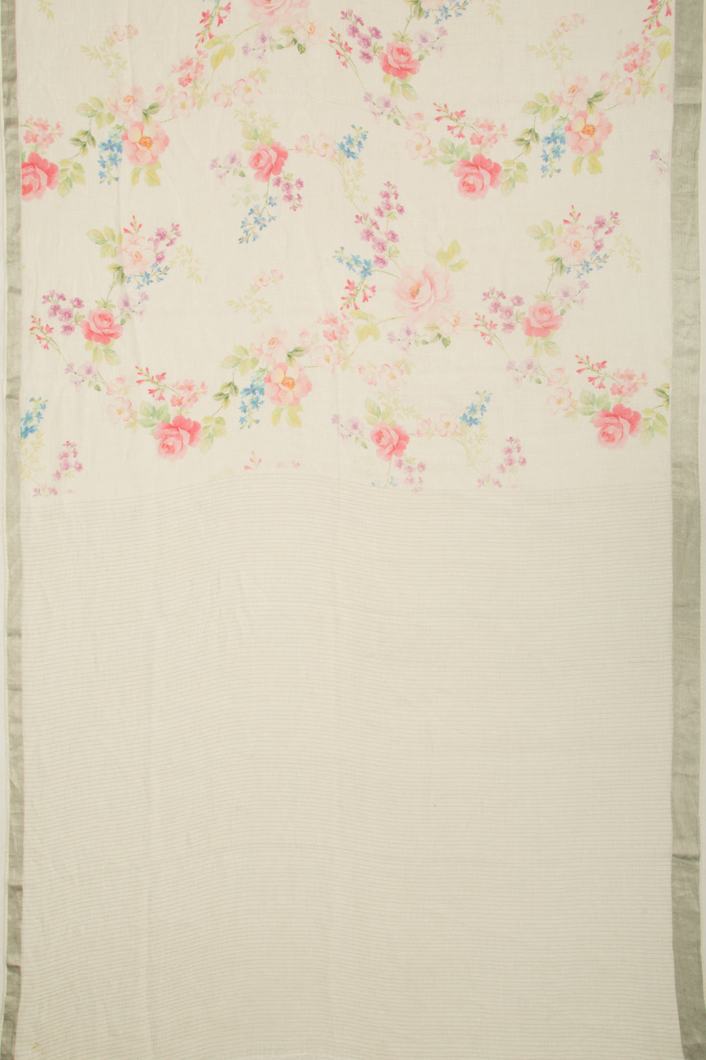 Linen Floral Printed White Saree