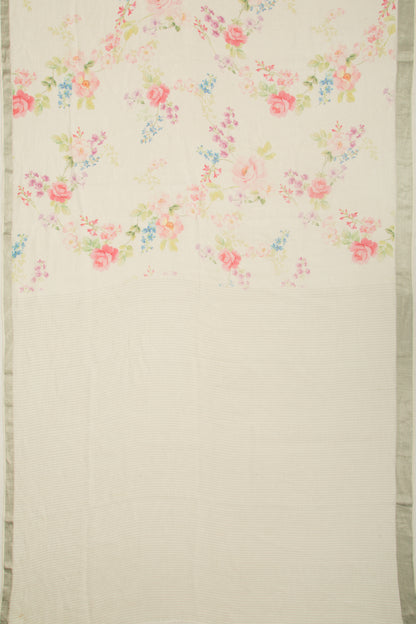 Linen Floral Printed White Saree