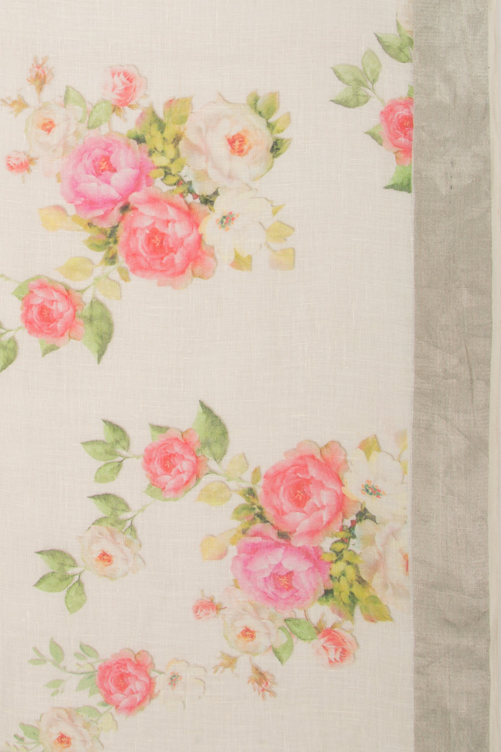 Linen Floral Printed White Saree