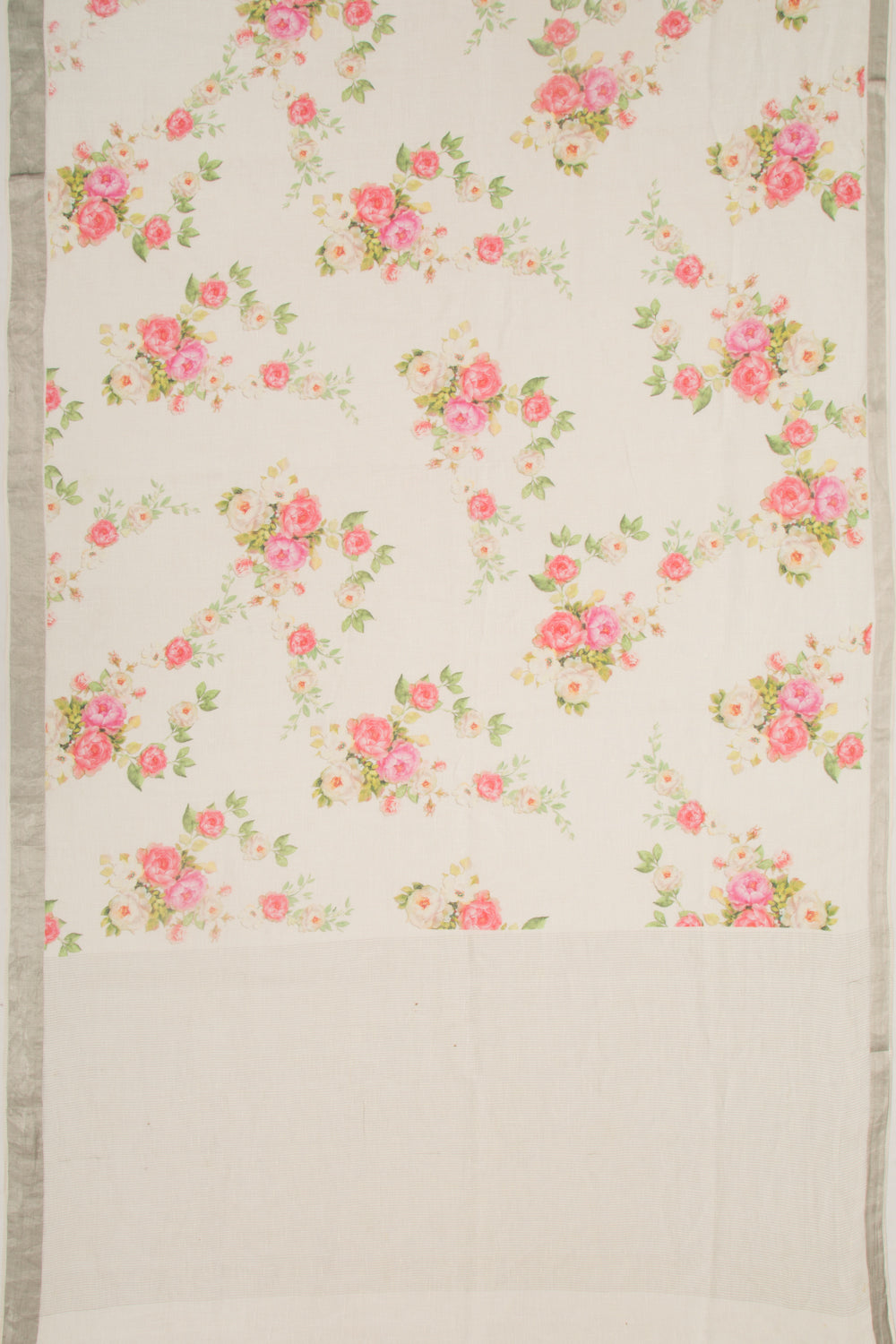 Linen Floral Printed White Saree