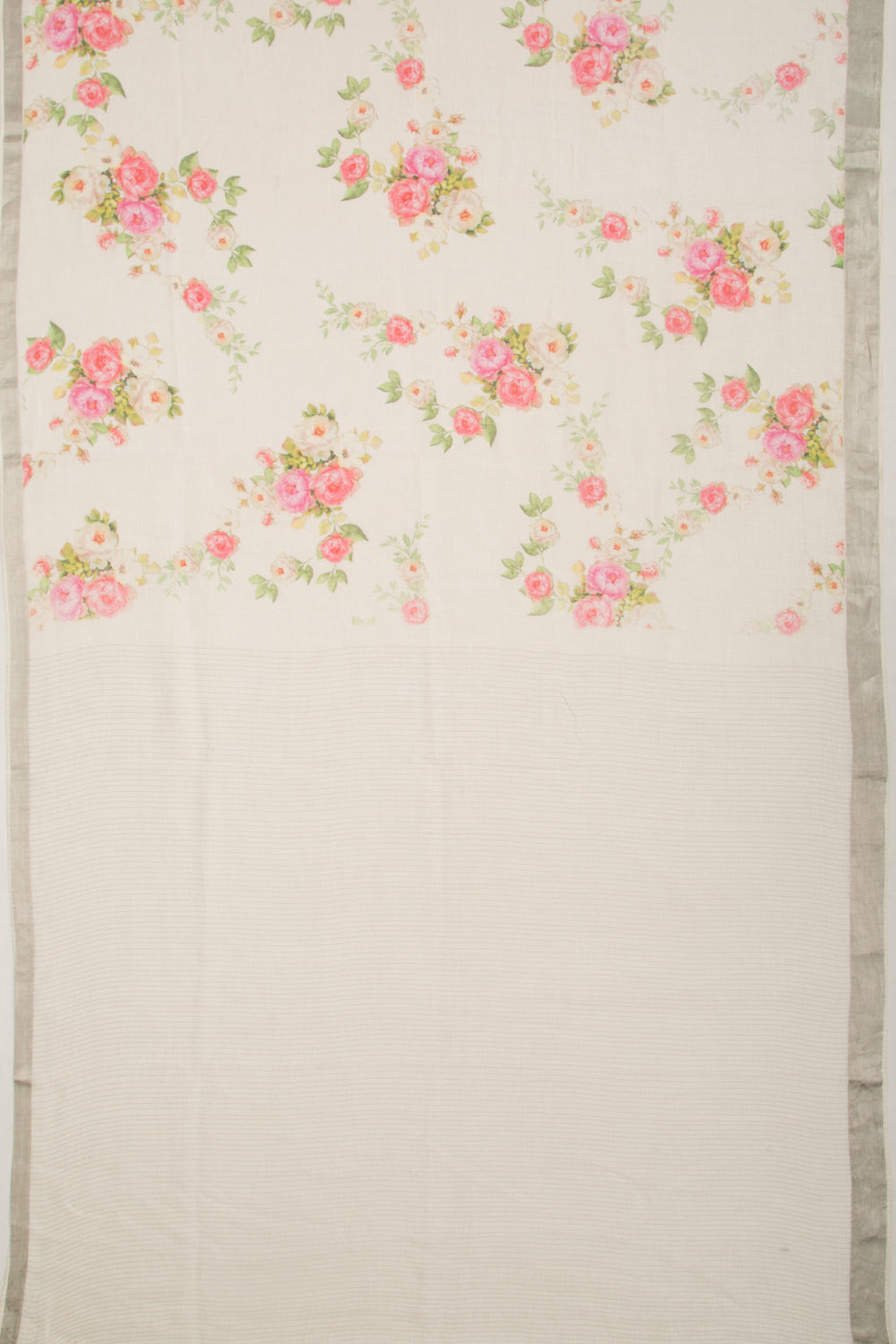 Linen Floral Printed White Saree